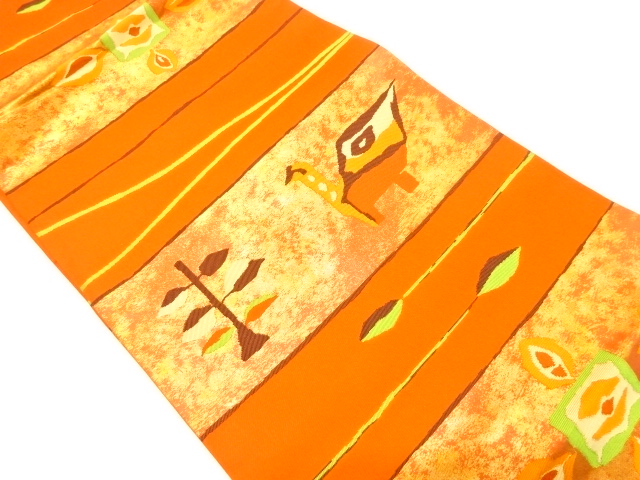 JAPANESE NAGOYA OBI / WOVEN ABSTRACT FLOWER & BIRD